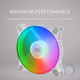 Mars Gaming MFDUO, Kit 2x Ventiladores de 120mm FRGB Rainbow 360°, Ultra-silencioso, Doble Conexión 3PIN + 4PIN, Blanco