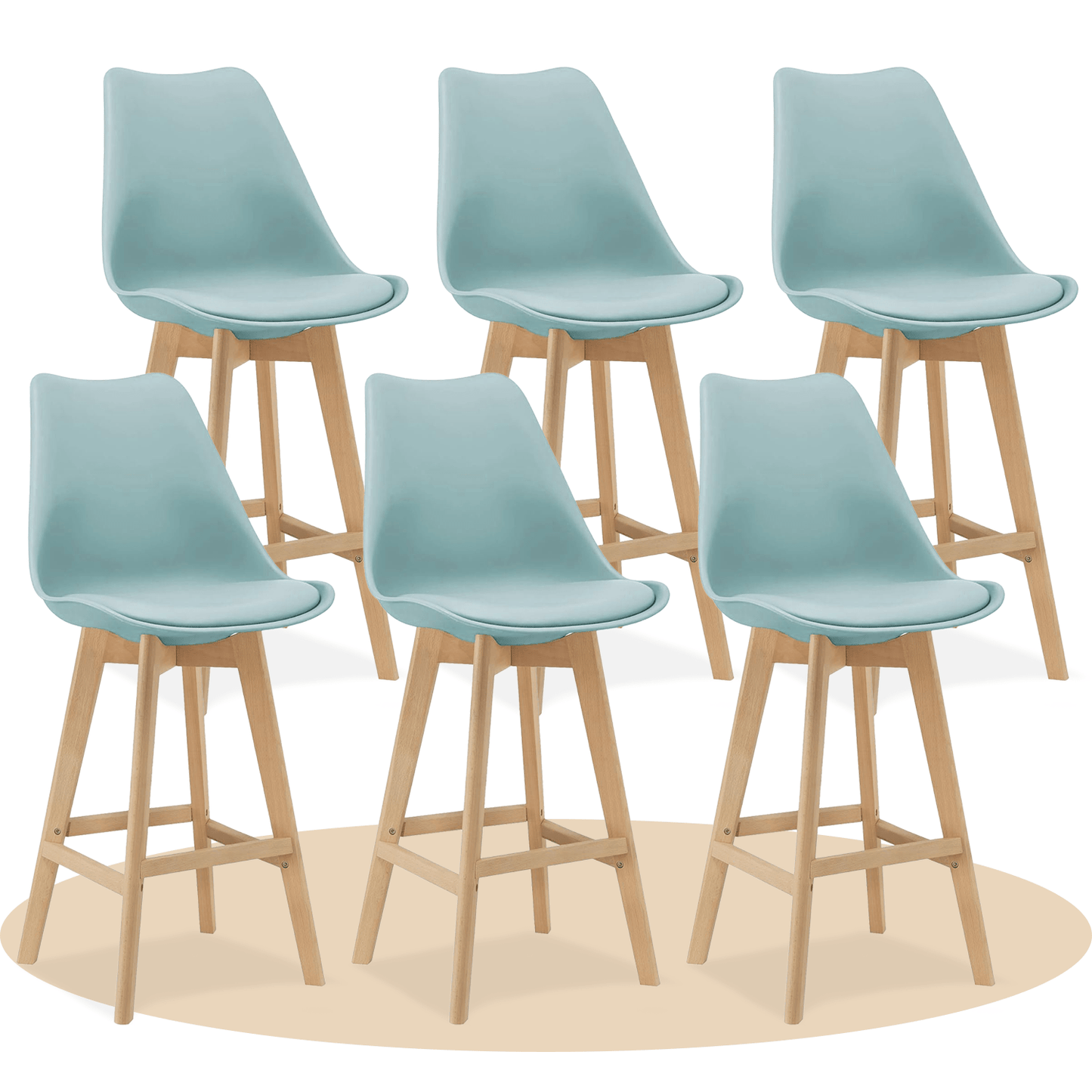 Taburete Alto Cocina con Respaldo, Asiento Blando y Tapizado, Patas Altas Resistentes de Madera de Haya con Reposapiés, Sillas Nórdicas, Ideal para Cocina, Salón, Comedor y Restaurante, 54.5 x 49.5 x 106 cm