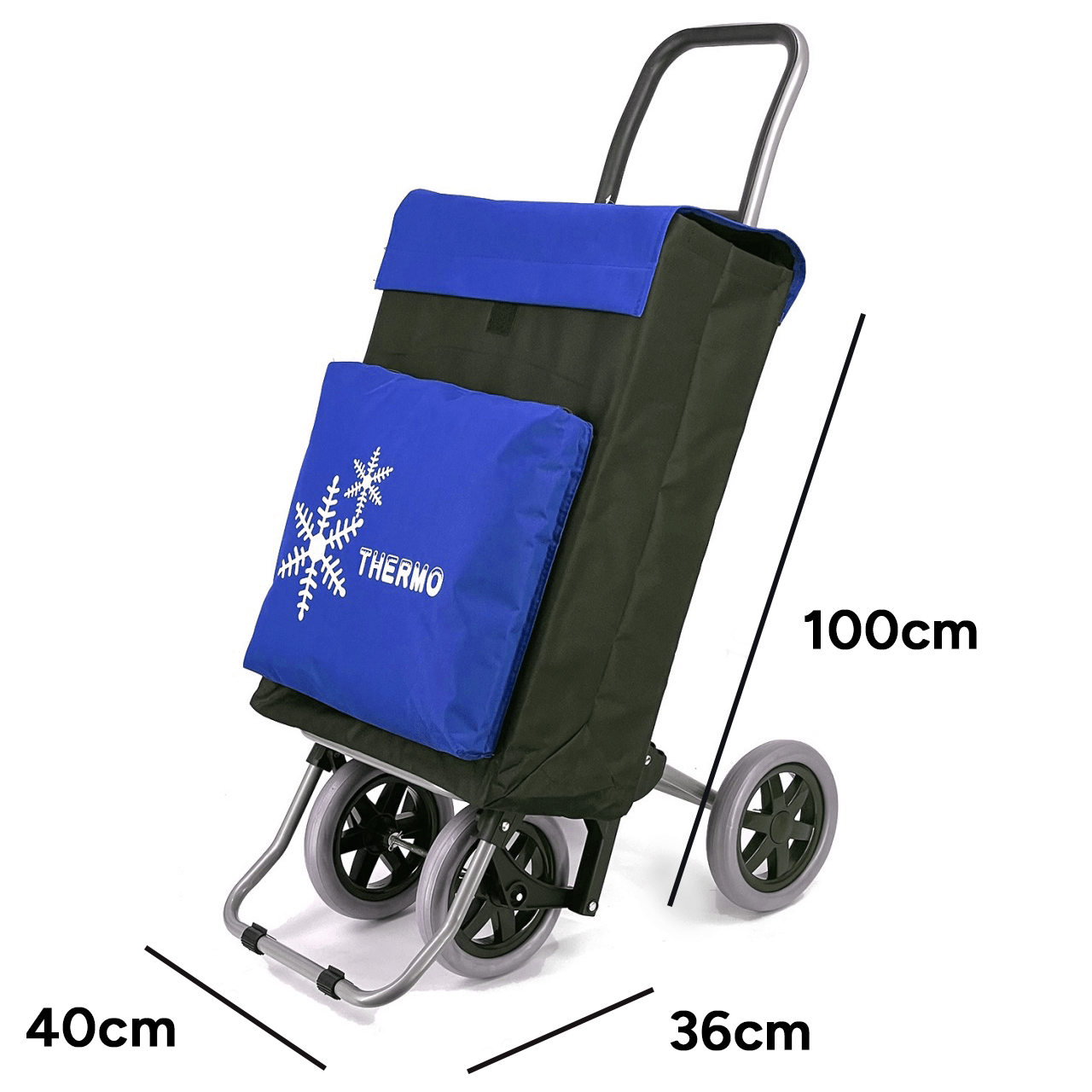 Carro Compra Plegable con Bolsillo Térmico para Congelados, Carro Plegable con Ruedas, 2 Compartimentos, Con Capacidad de hasta 50 Litros y 40 Kg de Carga Máxima, 4 Ruedas Grandes Resistentes y Estables Ideales para Facilitar el Transporte y Llevar mejor