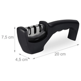 Afilador de Cuchillos Resistente con Base Antideslizante y Muelas Extraíbles, Hasta 3 Ranuras de Diferentes Composiciones, Afila en Pocos Segundos y Sin Esfuerzo, Hecho en Acero, Tungsteno, Cerámica y Polipropileno
