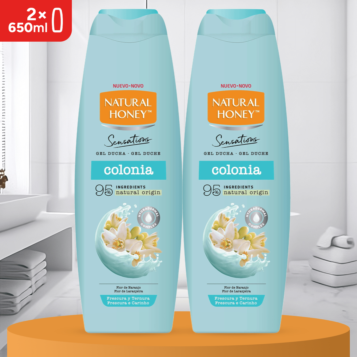 Natural Honey, Gel de Ducha Colonia con Extracto de Flor de Naranjo y Hydradermal Complex para una Piel Suave, Radiante e Hidratada, Refrescante y Delicado, Línea Sensations, 650 ml