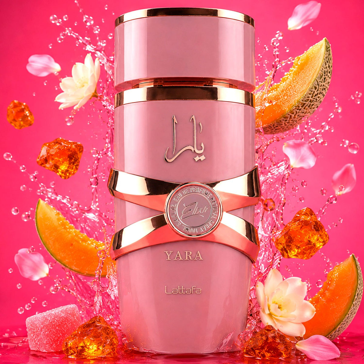 Lattafa Yara Elixir Eau de Parfum, Perfume Árabe para Mujer de Aroma Dulce y Frutal con Notas de Fresa, Vainilla, Caramelo y Ámbar, 100 ml