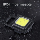 Linterna Llavero LED de 800 Lumen y Gran Angular, Recargable, 3 Niveles de Intensidad, 3-8h Funcionamiento, Impermeable, Carga USB, Linternad e Llavero, Luz de Trabajo, Luz de Emergencia, Base Magnetica y Mango Giratorio, Mosquetón para Facil Fijación