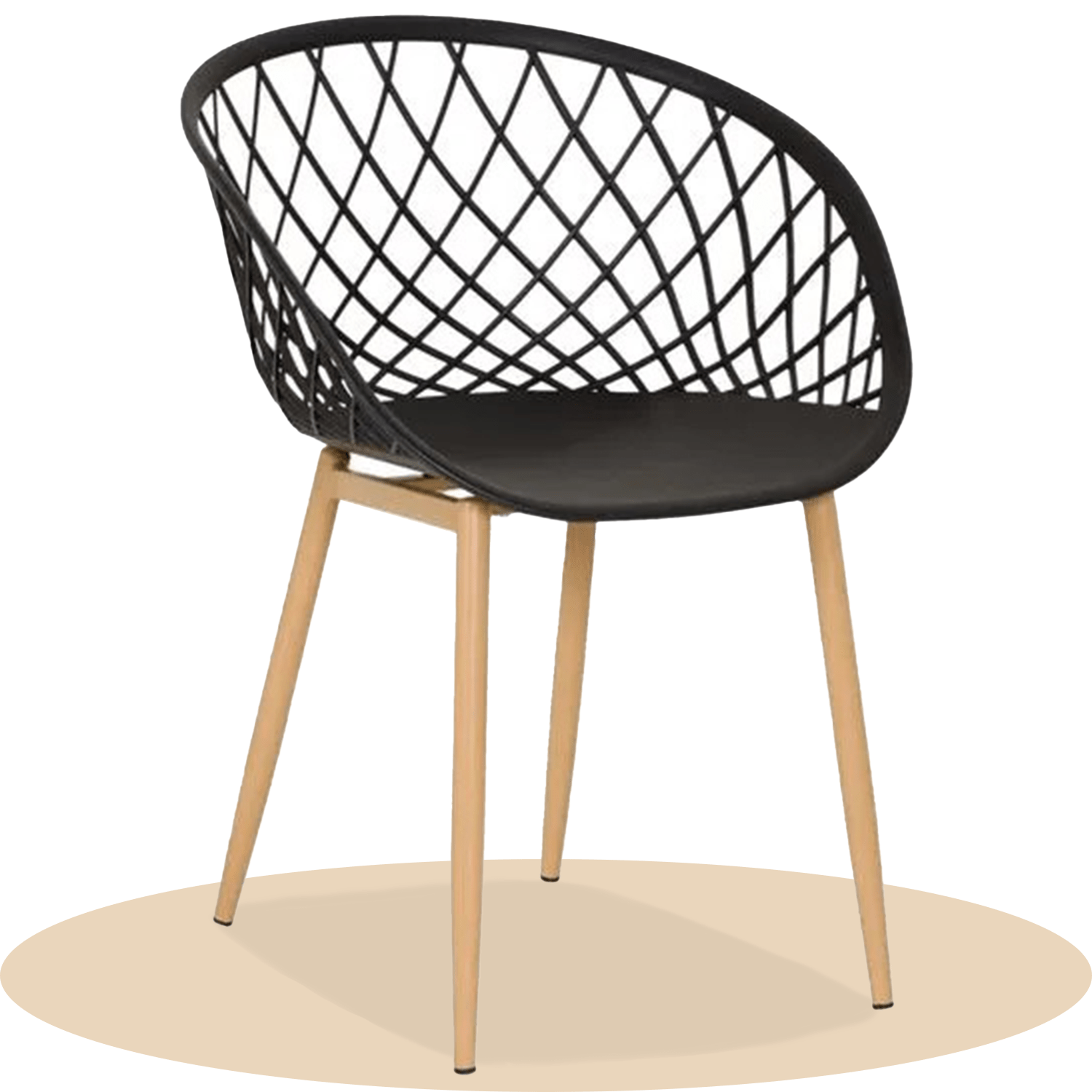 Sillas para Comedor, Sillas para Cocina con Asiento de Polipropileno Ultra Resistente con Diseño tipo Rejilla, Estructura y Patas Metálicas de Color Caqui, 56 x 56 x 80 cm, Negro