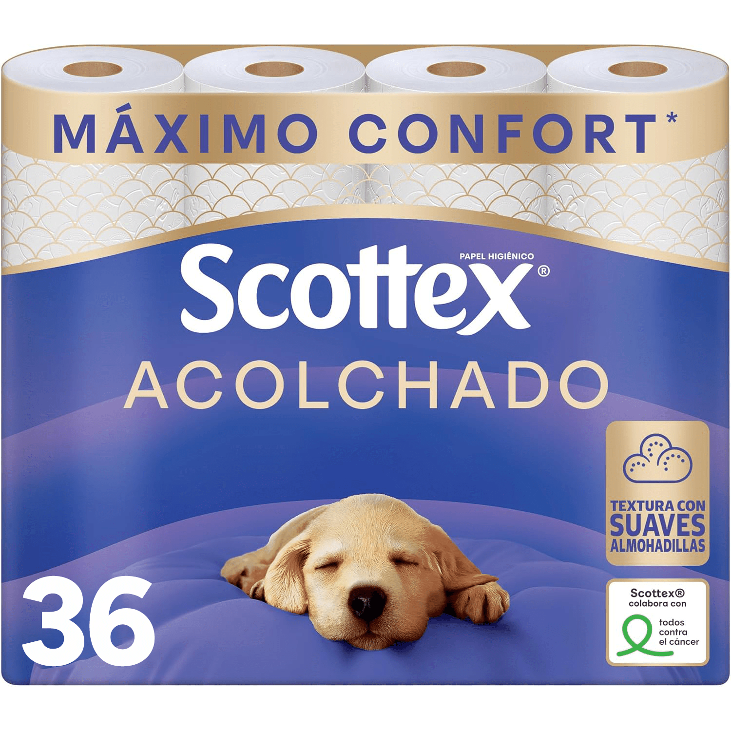Scottex Acolchado Papel Higiénico Acolchado, Rollos con 3 Capas que Proporcionan Confort y Suavidad