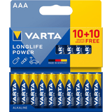 Pilas AAA Alcalinas de Alto Rendimiento, VARTA Longlife Power, Ultra Larga Duración, Energía Continua, Ideal para Controles Remotos, Juguetes Electrónicos, Linternas, Lámparas, Relojes, Cámaras y Otros Dispositivos de Uso Diario - VARTA