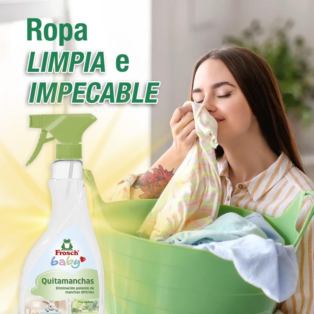 Frosch Quitamanchas, Pretratamiento para Manchas Difíciles y Secas, Ideal para Manchas Secas como Cereales y Papilla, Apto para Ropa Blanca y de Color, Formato Spray, 500ml