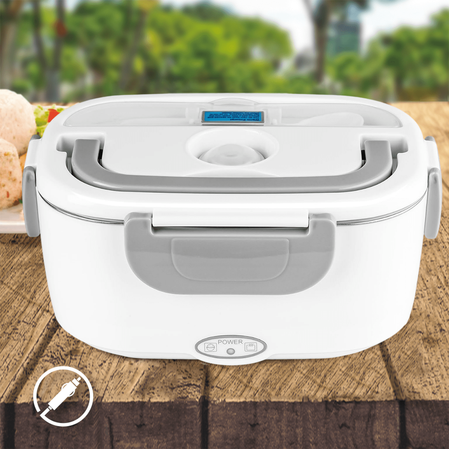 Caja Termica Portatil con 2 Compartimentos, Lonchera Electrica con Asa de Transporte, 1L de Capacidad, Calienta en Pocos Minutos, Enchufe para Coche Incluido, Espacio para Cubiertos con Cuchara Incluida, Fácil Limpieza