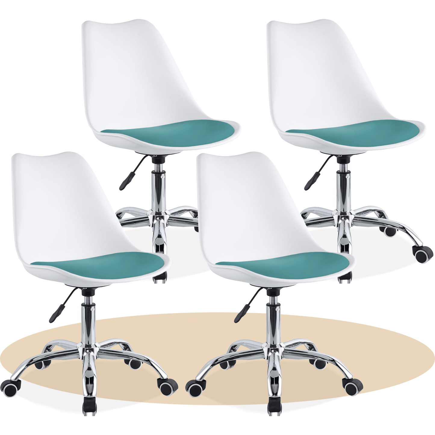 Silla Escritorio Ergonómica con Ruedas, Silla Oficina Giratoria con Altura Ajustable, Acolchada, Estilo Nórdico, Ideal para Estudio y Oficina