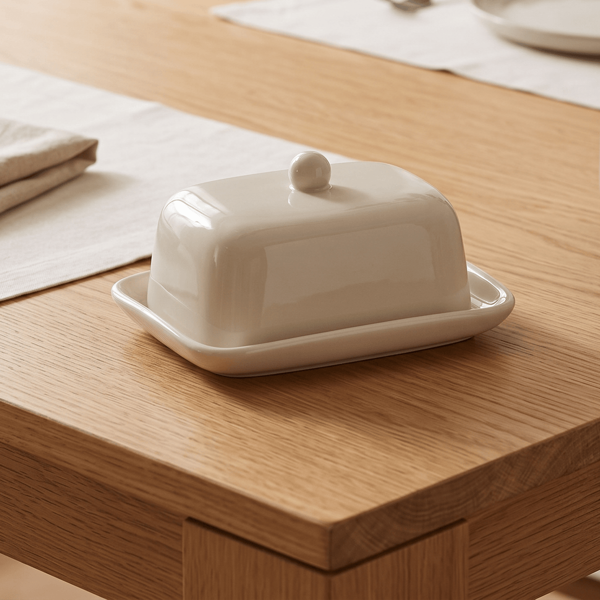 Mantequillera Cerámica Blanca con Tapa, Mantequillera con Asa y Tapa, Duradero para Cocina Doméstica y Restaurante