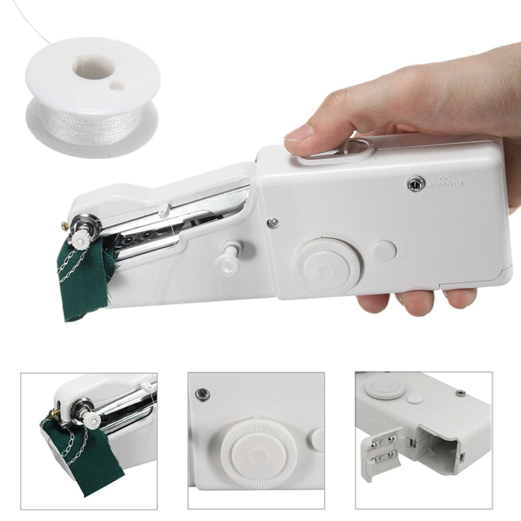 Máquina de Coser Portátil a Mano, Rápida y Fiable, Fácil de Usar y Transportar, 4 pilas AAA, Apto para Todos los Tejidos, Ideal para Reparaciones Rápidas, Contenido: 1 Aguja, 1 Eje, 1 Enhebador de Aguja, 2 Ejes de Soporte para Hilo