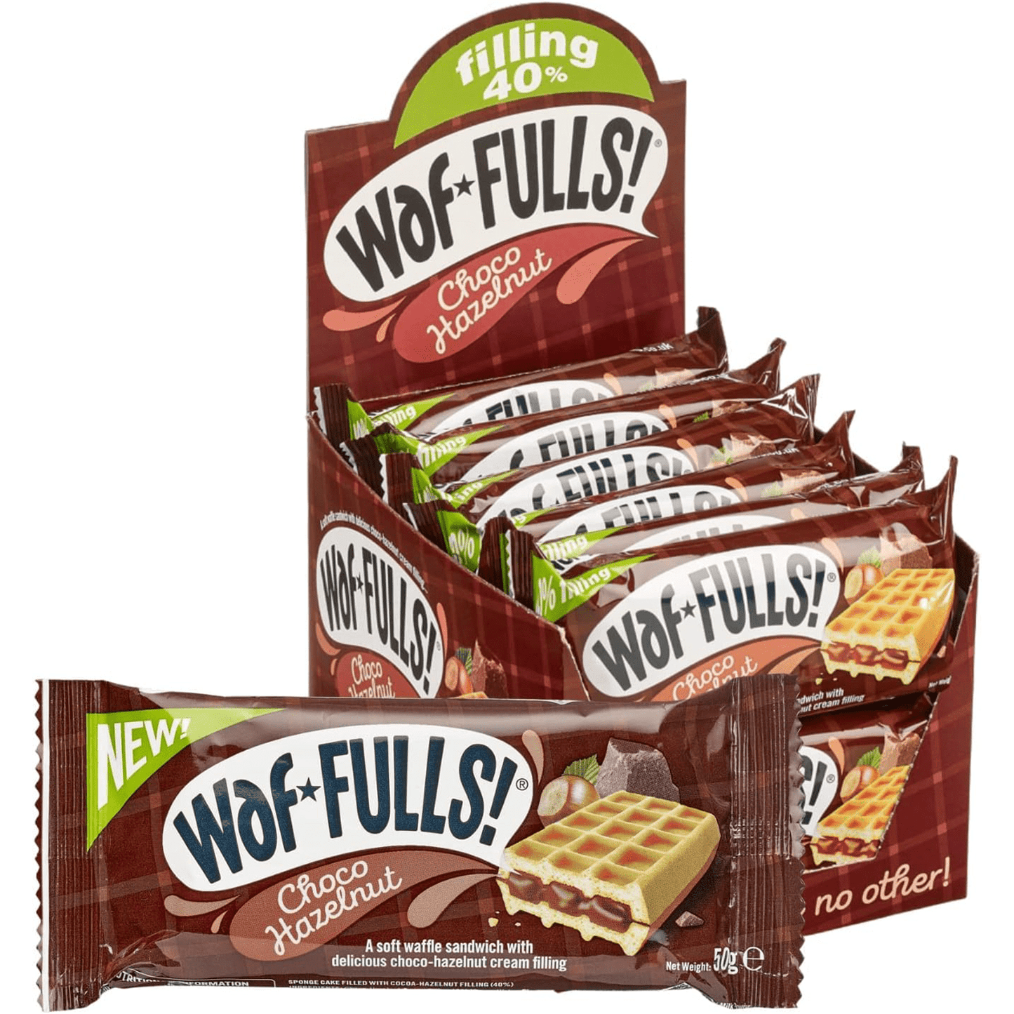 WafFULLS! Gofres de Sabores, 12 Gofres para Picoteo, Desayuno y Merienda, Barritas Esponjosas Rellenas, Gofres Envueltos Individualmente Listo para Comer, Caja con 12 Gofres