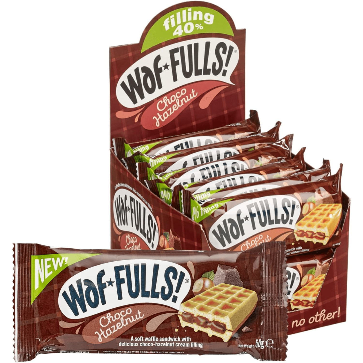 WafFULLS! Gofres de Sabores, 12 Gofres para Picoteo, Desayuno y Merienda, Barritas Esponjosas Rellenas, Gofres Envueltos Individualmente Listo para Comer, Caja con 12 Gofres