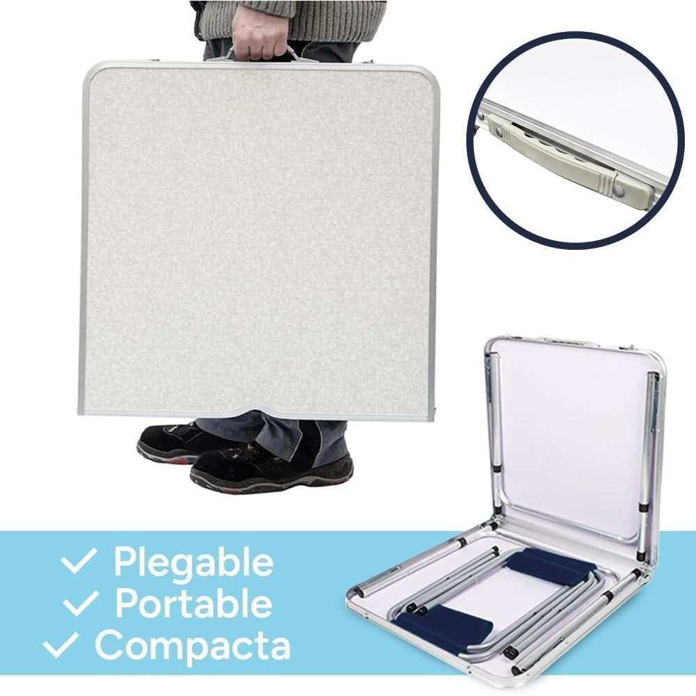 Mesa Plegable Portátil Camping para 4 Personas, Altura Regulable, Incluye 4 Taburetes Plegables, Mesa Plegable Jardín, Mesa Plegable con Sillas, Set de Mesa Plegable Jardín con Sillas, Fácil de Transportar y Guardar, 120x60x55/62/70 cm