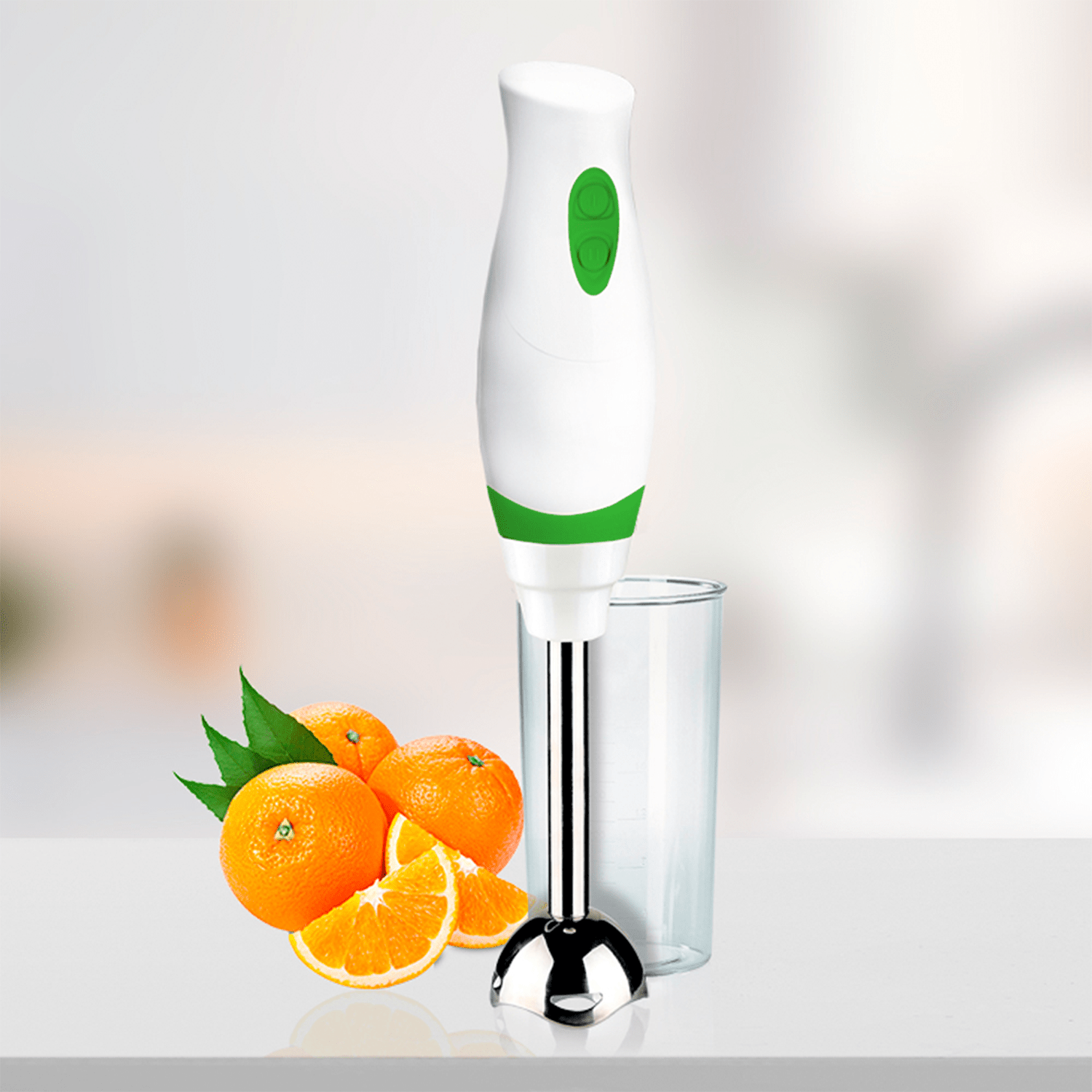 Batidora de Mano Potente, 300W, Ergonómica y Ligera con 2 Velocidades, Brazo y Cuchilla de Acero Inoxidable, Motor Silencioso, Vaso de 600 ml y Cable de 1,2 m