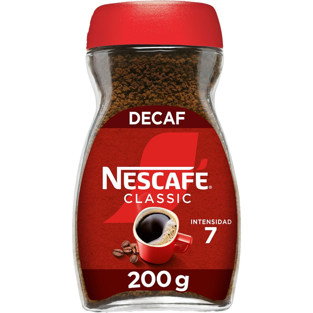 Nescafé Classic Descafeinado, Café Soluble Instantáneo 200g/100g/50g, Tueste Medio, Intensidad 7