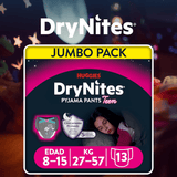 HUGGIES Dry Nites Bragas Absorbentes Niña, Clínicamente Probado con 5 capas de Máxima Protección Nocturna, Hasta un 100% de Noches Secas, Diseñados para parecer y sentirse como Ropa Interior de verdad, Pañales de Noche