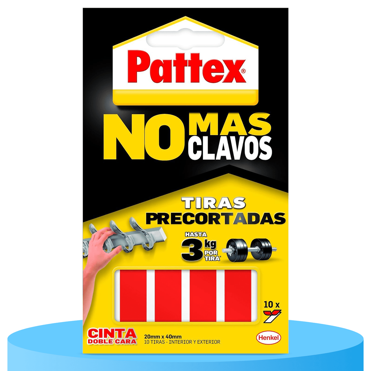 Pattex No Más Clavos Cinta Adhesiva de Doble Cara a Tiras Precortadas de 20 x 40mm, Ideal para Interior y Exterior, Fijación Permanente, 10 Tiras