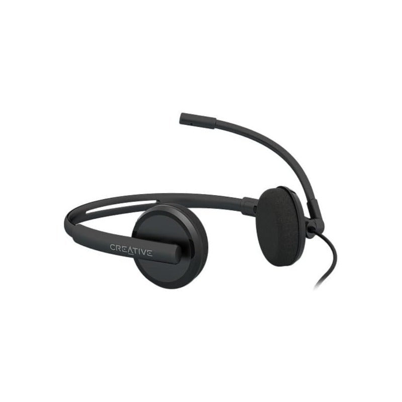 Creative HS-220 Cascos con Cable USB, Auriculares con Cable, Sonido Estéreo con Micrófono Giratorio y Supresión activa de Ruido USB, Control remoto, Casco Negro