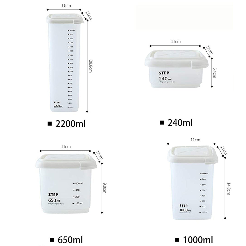 Recipientes Almacenamiento Cocina, Set de 4 Recipientes de Botes Cocina Almacenaje de Plástico, Capacidad para 240ml, 650ml, 1000ml y 2200ml, Cierre Hermético con Tapa, Apilables
