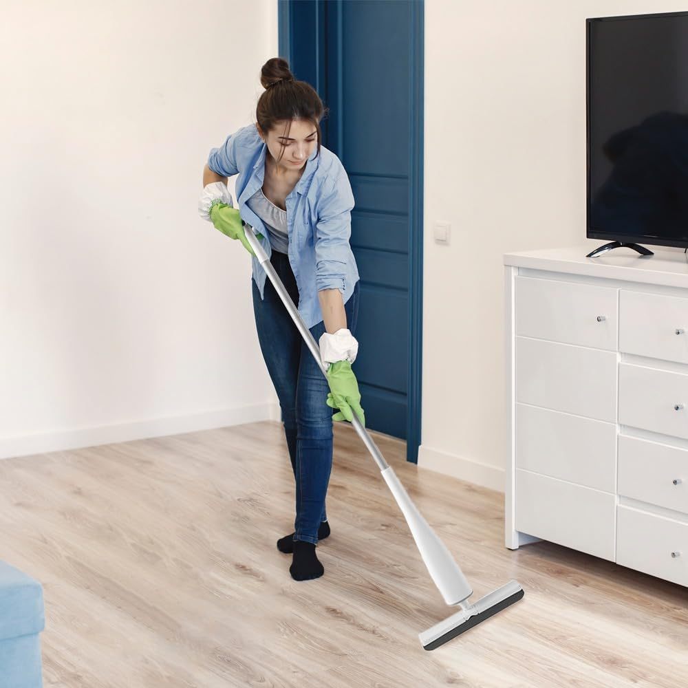 Mopa para Paredes y Techos, Mopa de Limpieza Giratoria 360, Mopa de Limpieza Suelo, Paredes, Techos, Muebles y Ventanas. Llega a Cualquier Rincón, Función Autoescurrido, Color Blanco, Incluye 2 Esponjas, Medidas Cabezal: 32 x 5 cm, Mango: 132 cm