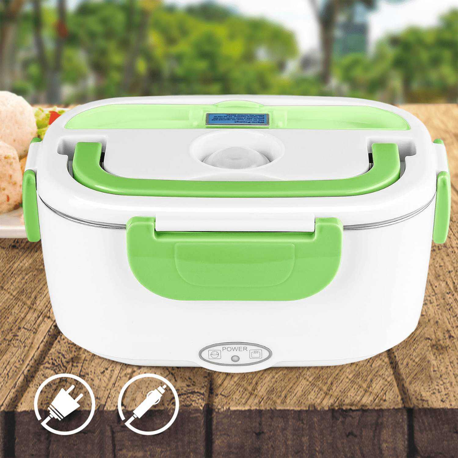 Caja Termica Portatil con 2 Compartimentos, Lonchera Electrica con Asa de Transporte, 1L de Capacidad, Calienta en Pocos Minutos, Enchufe para Casa y Coche Incluido, Espacio para Cubiertos con Cuchara Incluida, Fácil Limpieza