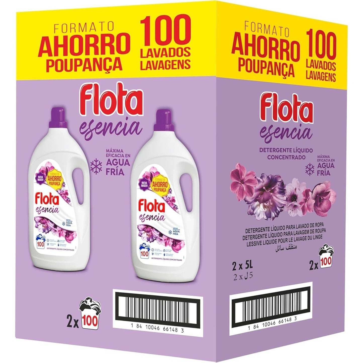 FLOTA Detergente Líquido Quitamanchas incluso en Agua Fría para Lavadora, Para Ropa Blanca y de Color, Fragancia Esencia, 2x100 Lavados, Formato Familiar