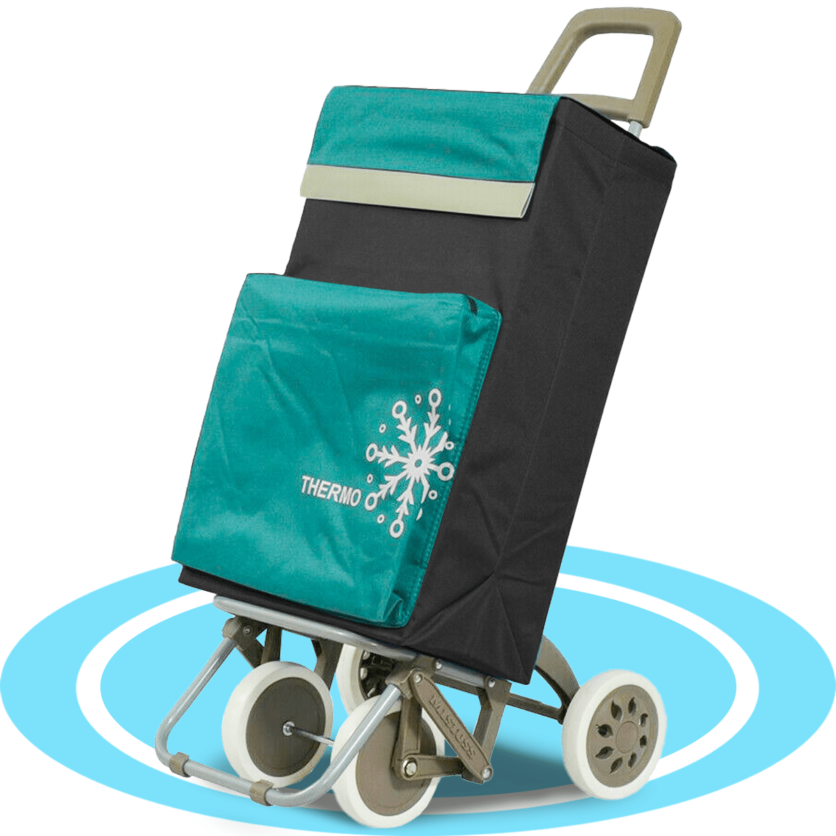 Carro Compra Plegable con Bolsillo Térmico para Congelados, Carro Plegable con Ruedas, Bolsillo Trasero con Cremallera, 2 Compartimentos Extra en Total, Con Capacidad de hasta 54 Litros y 40 Kg de Carga Máxima