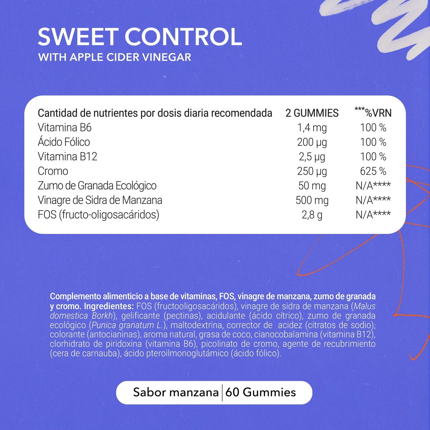 Pack x2 Gominolas para el Control de Glucosa con Vinagre de Manzana, Cromo, Ácido Fólico, Vitaminas B6 y B12, Sabor Manzana, 2 x 60 Gummies, 120 Gummies - Joy+ Supplements