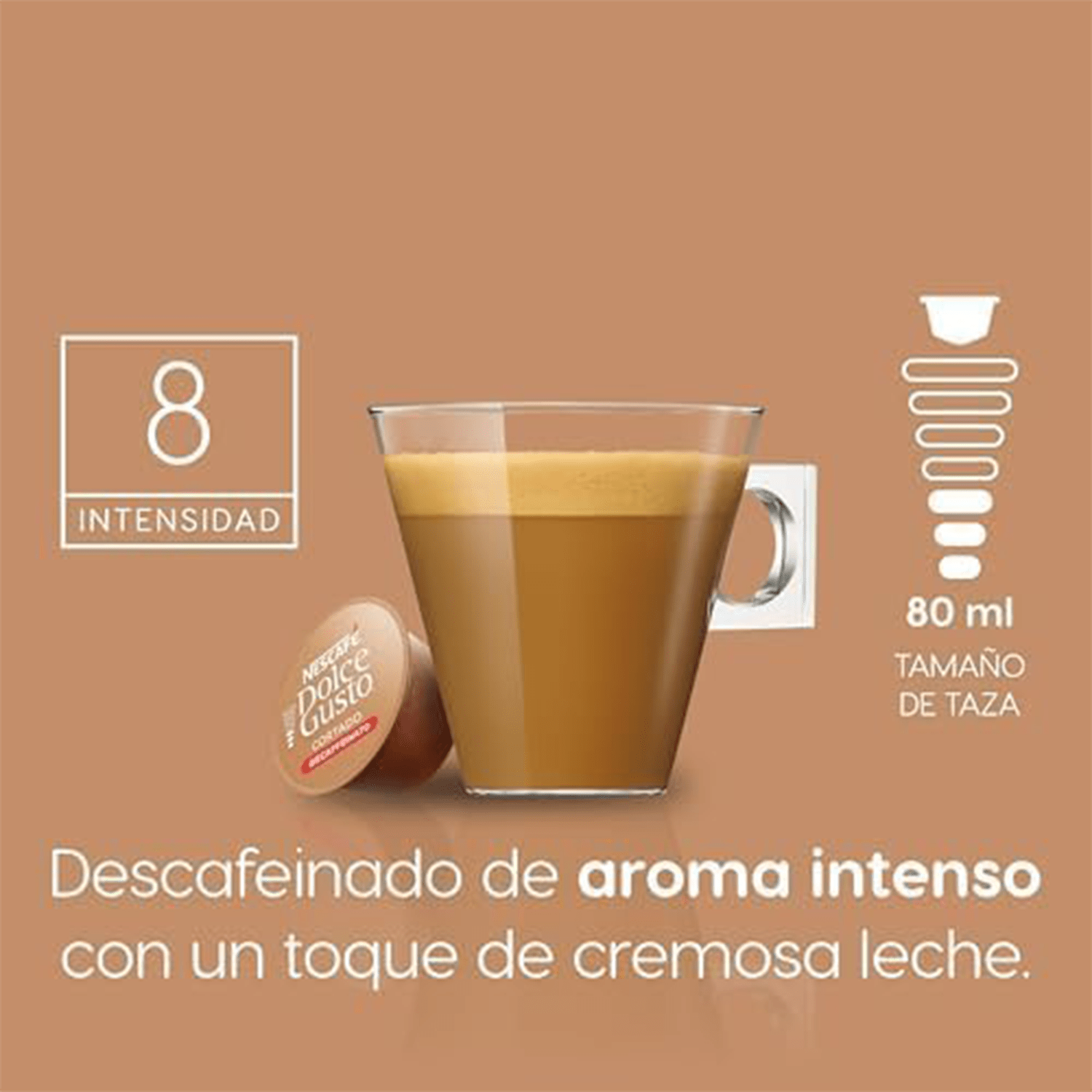 Nescafé Dolce Gusto, Cortado Espresso Macchiato Descafeinado, Intensidad 8, Intenso y Tostado, 16/48 Cápsulas