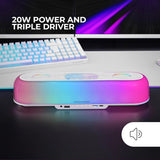 Mars Gaming MSB-Orb, Altavoz Portátil + Barra de Sonido 20W, Iluminación Orbilight RGB 360º, Soundbar con Sistema de Triple Driver, Altavoces Gaming Bluetooth 5.3 / USB/MicroSD/AUX/FM, Blanco