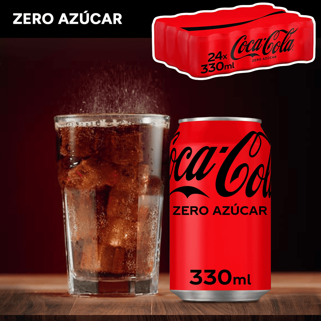 Coca-Cola Zero Azúcar, Refresco de Cola sin Azúcar, sin Calorías, Pack de 24 Latas de 330ml