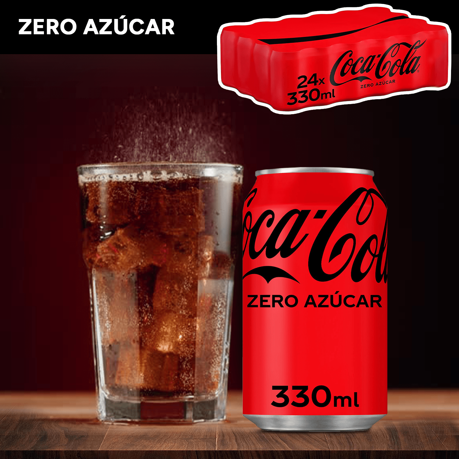 Coca-Cola Zero Azúcar, Refresco de Cola sin Azúcar, sin Calorías, Pack de 24 Latas de 330ml