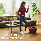 Vileda Set Fregona y Cubo de Limpieza con Pedal y Escurrefácil Giratorio, Fregona con Mango Extra Largo, Cabezal Triangular de Microfibra ideal Para los Rincones