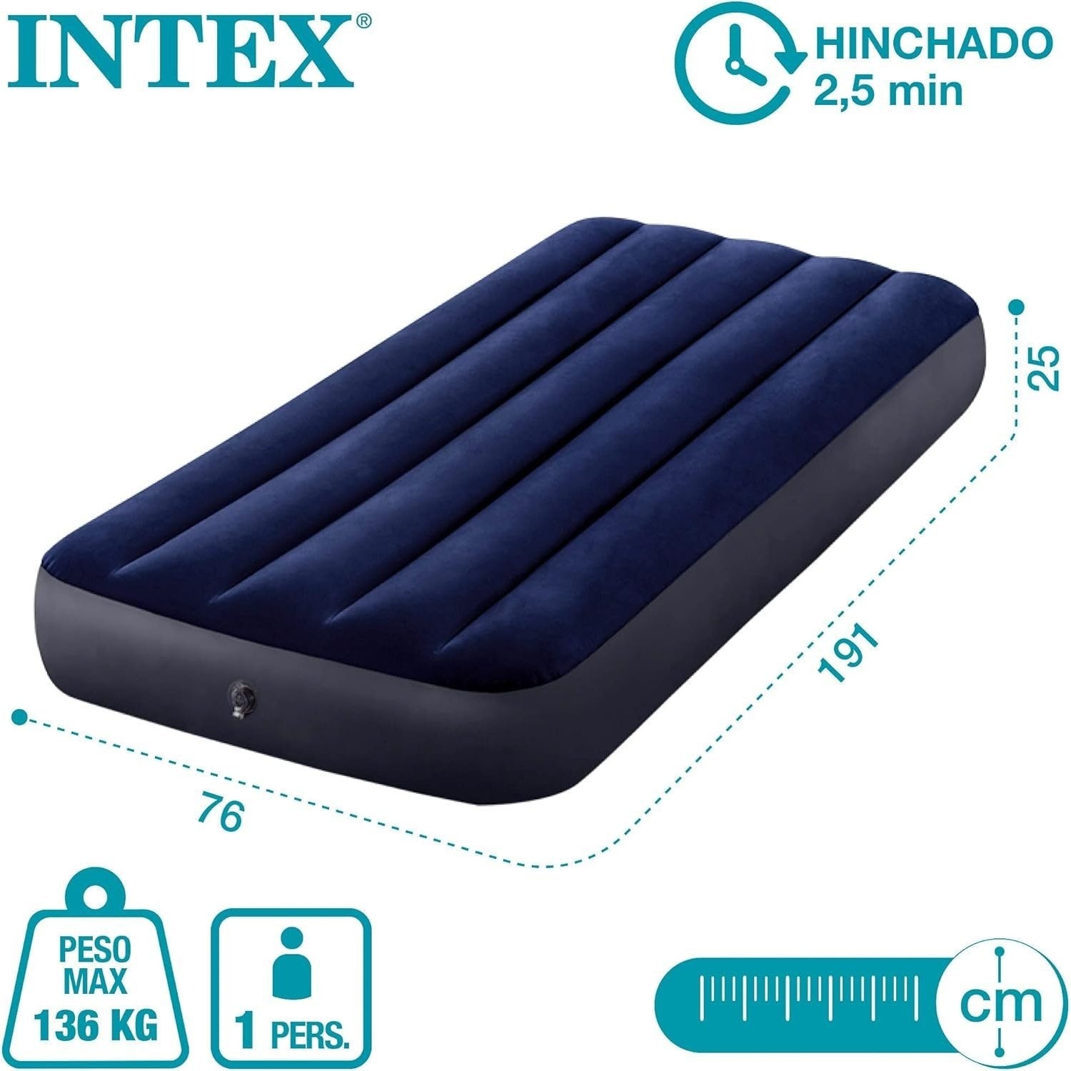 INTEX Colchón Hinchable, Colchon Inflable, Rápido Hinchado, Alta Resistencia con Extra de Firmeza, Comodidad y Durabilidad, Apto para Interior y Exterior, Hecho de Miles de Fibras de Poliéster que no se Estiran ni por el Tiempo ni por el Uso