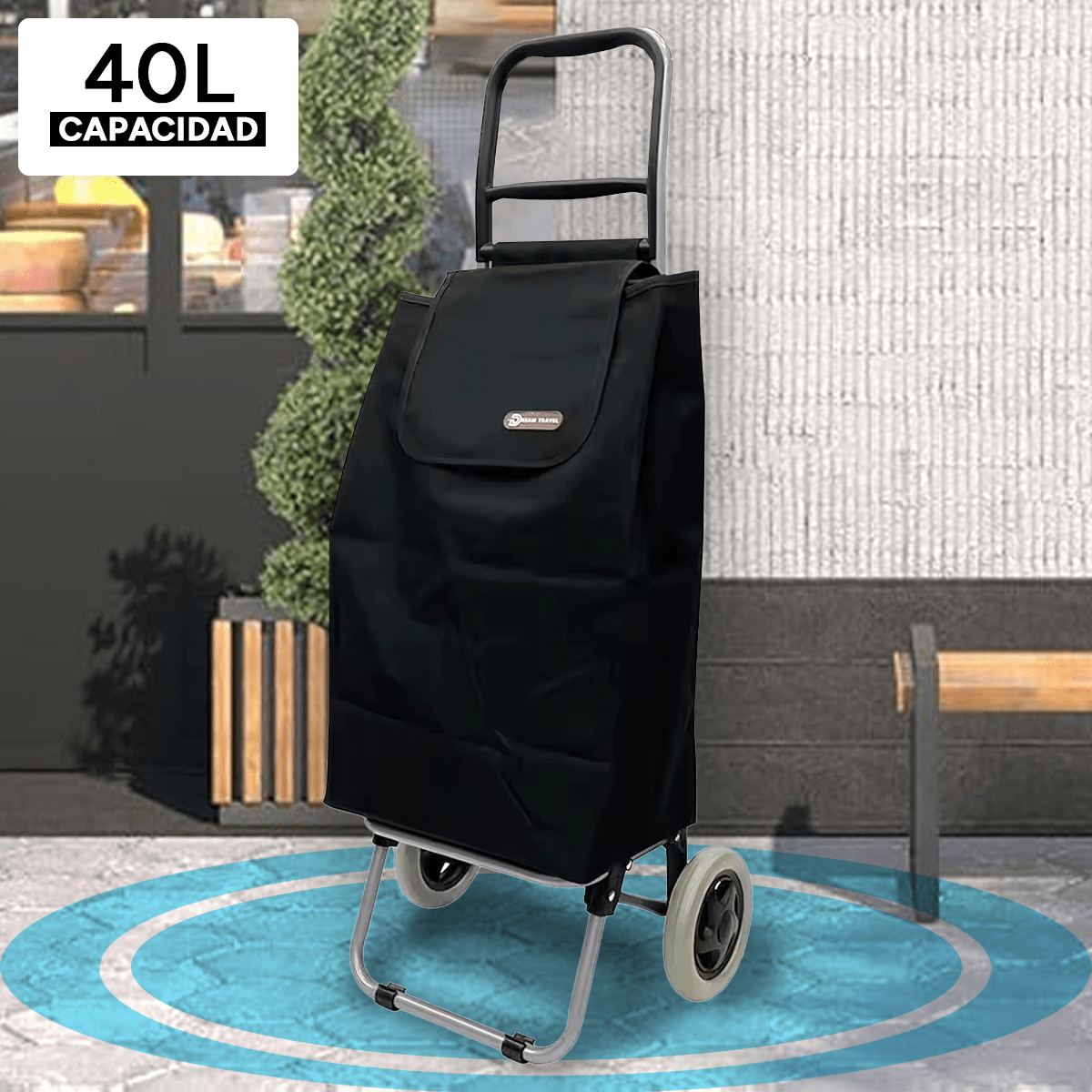 Carro Compra Plegable, Carro Plegable con Ruedas, Gran Capacidad de 40 Litros, 2 Ruedas Grandes Resistentes y Estables, Bolsa Desmontable Facilita Carga y Descarga de tus Compras, Fácil de Limpiar, Alto: 94 cm x Largo: 36 cm x Profundo: 27 cm