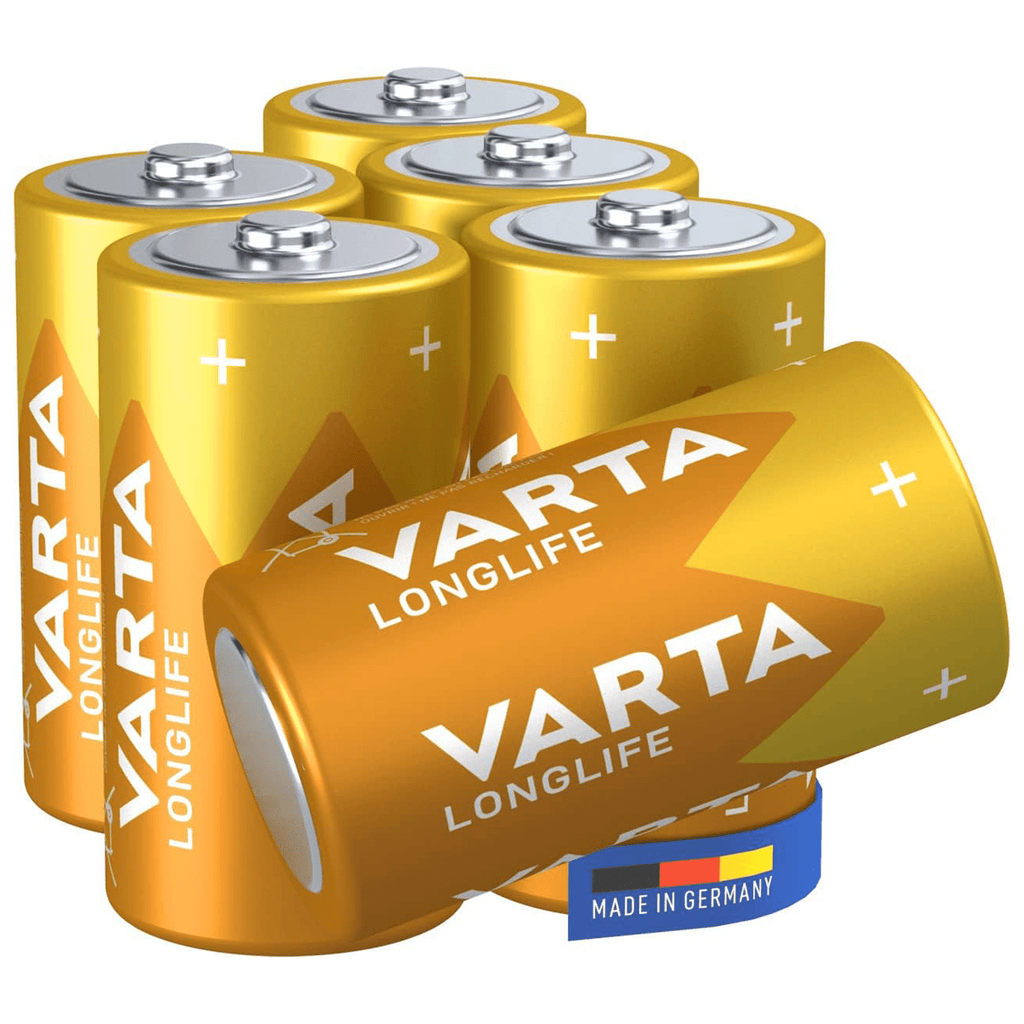 Pilas C Alcalinas de Alto Rendimiento, VARTA Longlife, Ultra Larga Duración, Energía Potente y Continua, Ideal para Linternas de Alto Consumo, Radios Portátiles, Juguetes por Control Remoto, Relojes, Despertadores y Dispositivos con Alta Demanda