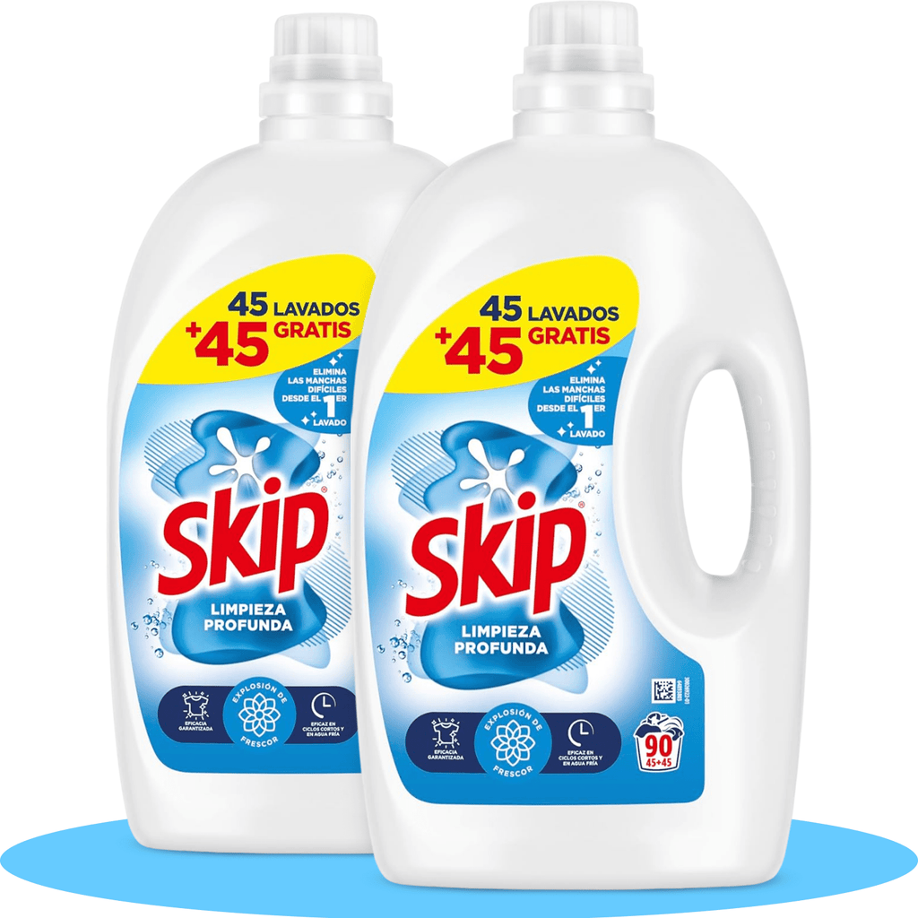 Skip Ultimate Limpieza Profunda 180 Lavados, Detergente Líquido, Elimina Manchas Difíciles Desde el 1er Lavado, Eficaz en Ciclos Cortos y Agua Fría, 4.05 Litros, 90 Lavados por Botella