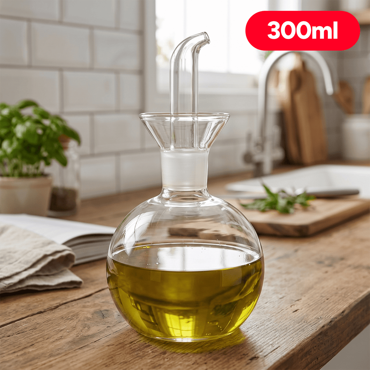 Aceitera Antigoteo 300ml, Aceitera Borosilicato Resistente, Ideal para Uso Diario, Dispensador de Boquilla Única Sin Goteo, Perfecto para Aceite, Vinagre, Aderezos, 300ml