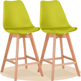 Taburete Alto Cocina con Respaldo, Asiento Blando y Tapizado, Patas Altas Resistentes de Madera de Haya con Reposapiés, Sillas Nórdicas, Ideal para Cocina, Salón, Comedor y Restaurante, 54.5 x 49.5 x 106 cm