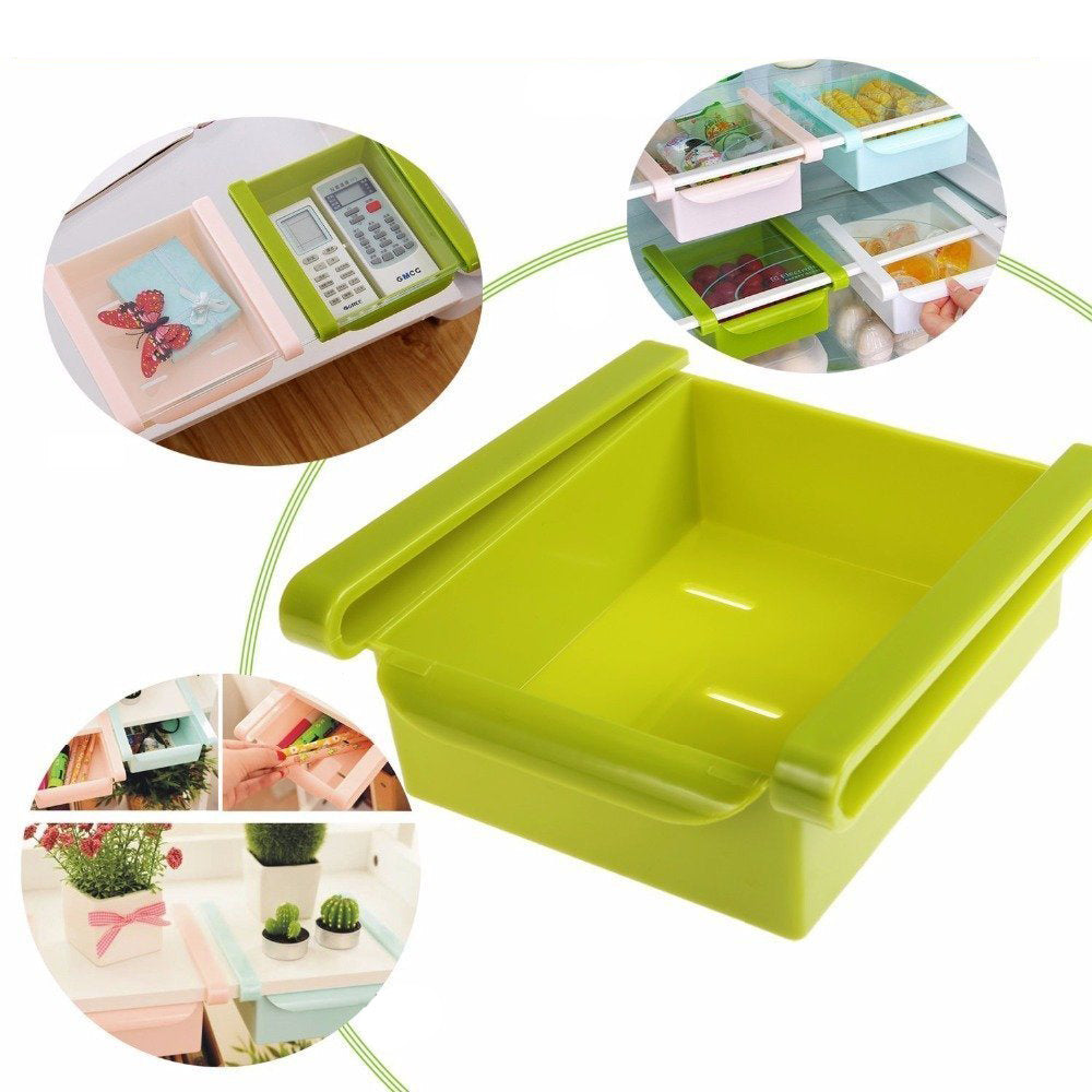 Organizador Nevera, Bandeja para Nevera, Almacenamiento para el Hogar, Caja de Almacenamiento, Apto para Lavavajillas, Diseño Deslizante, Ahorro de Espacio, Con Agujeros para Ventilación, Fácil de Limpiar y Secado Rápido, 16 x 15 x 6.5 cm