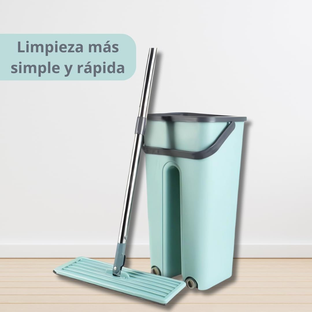 Fregona y Cubo de Limpieza Escurridor con Compartimentos, Cabezal Plano y Flexible Rotación 360. Cubo Escurrefacil. Ideal para Limpiar Suelos, Paredes, Techos, Ventanas, Incluye Recambios Extra