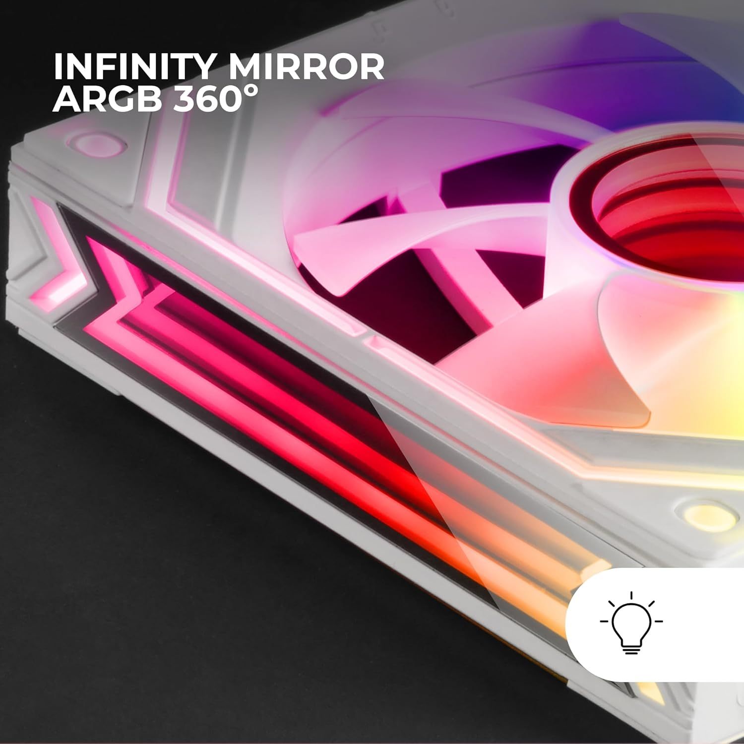 Mars Gaming MF-LINKFINITY, Ventilador Modular PWM 120mm, Sistema de Conexión LINKFINITY, Iluminación Infinity Mirror ARGB 360º, Ultra-silencioso 12dB, Blanco