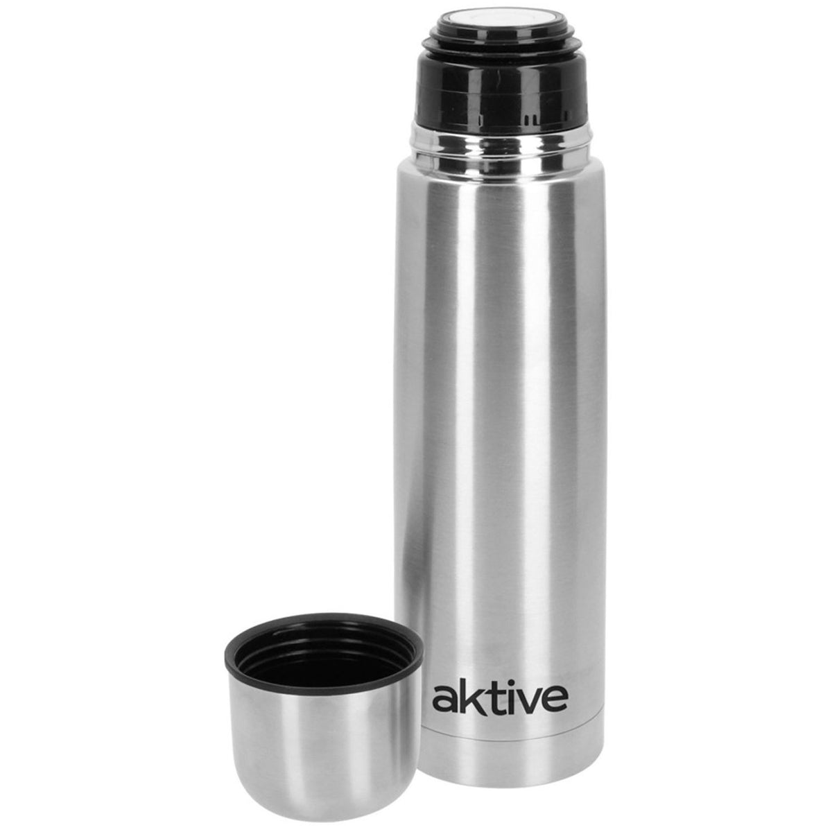 AKTIVE Botella Térmica de Acero Inoxidable con Doble Aislamiento, Mantiene Bebidas Calientes o Frías por 24 Horas, Tapa Antifugas, 500 ml, Plateado