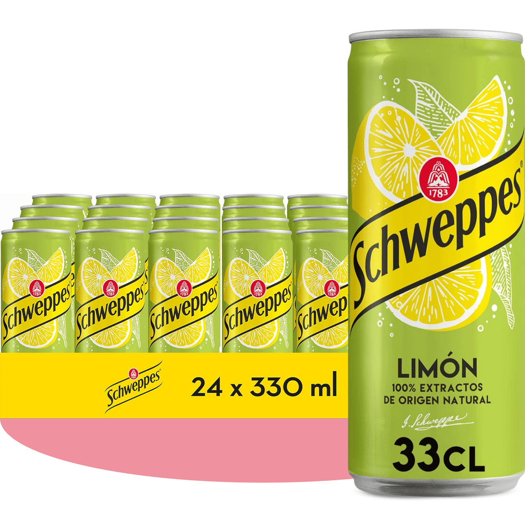 Schweppes Limón, Refresco con Sabor a Limón, Refresco Bajo en Calorías, Paquete de 24 Latas de 330 ml