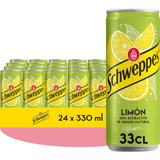 Schweppes Limón, Refresco con Sabor a Limón, Refresco Bajo en Calorías, Paquete de 24 Latas de 330 ml