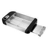 Tostadora Eléctrica Plana de Pan de 600W y Bandeja Recogemigas, Selección de Nivel de Tostado, Luz Indicadora de Encendido, Apto para todo tipo de Pan, 2 Barras Calentadoras de Cuarzo, Grill de Acero Inoxidable, Potencia de 600W, 220-240V, 50/60Hz