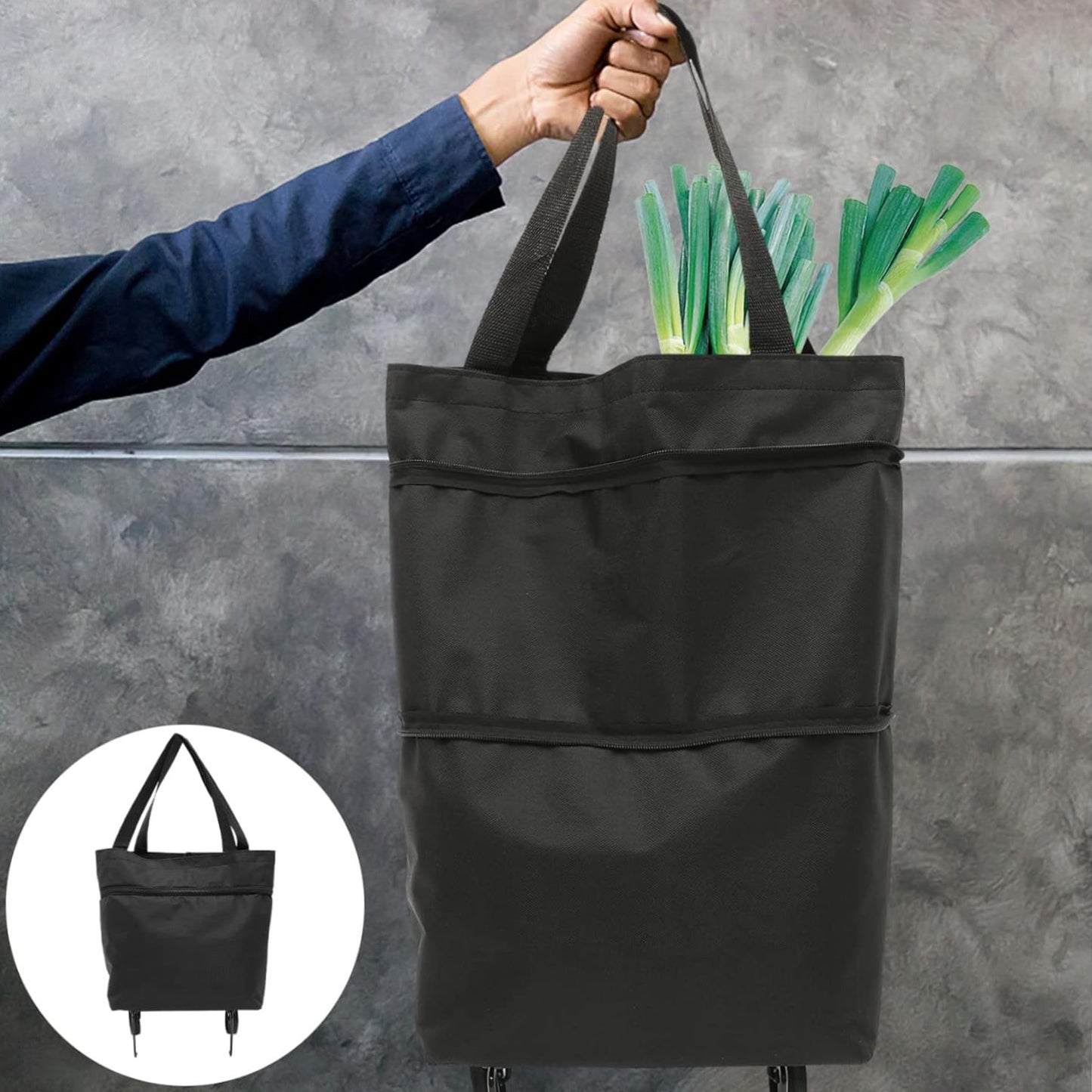 Carro Compra Plegable, Bolsa Carro Compra Plegable con Reudas, Gran Capacidad, Bolsa de Compras Multiusos, Facil de Llevar y Guardar, Hecho en Tela Oxford 600D Resistente, Fondo Reforzado, Dimensión Cerrado: 40 x 16 x 32 cm