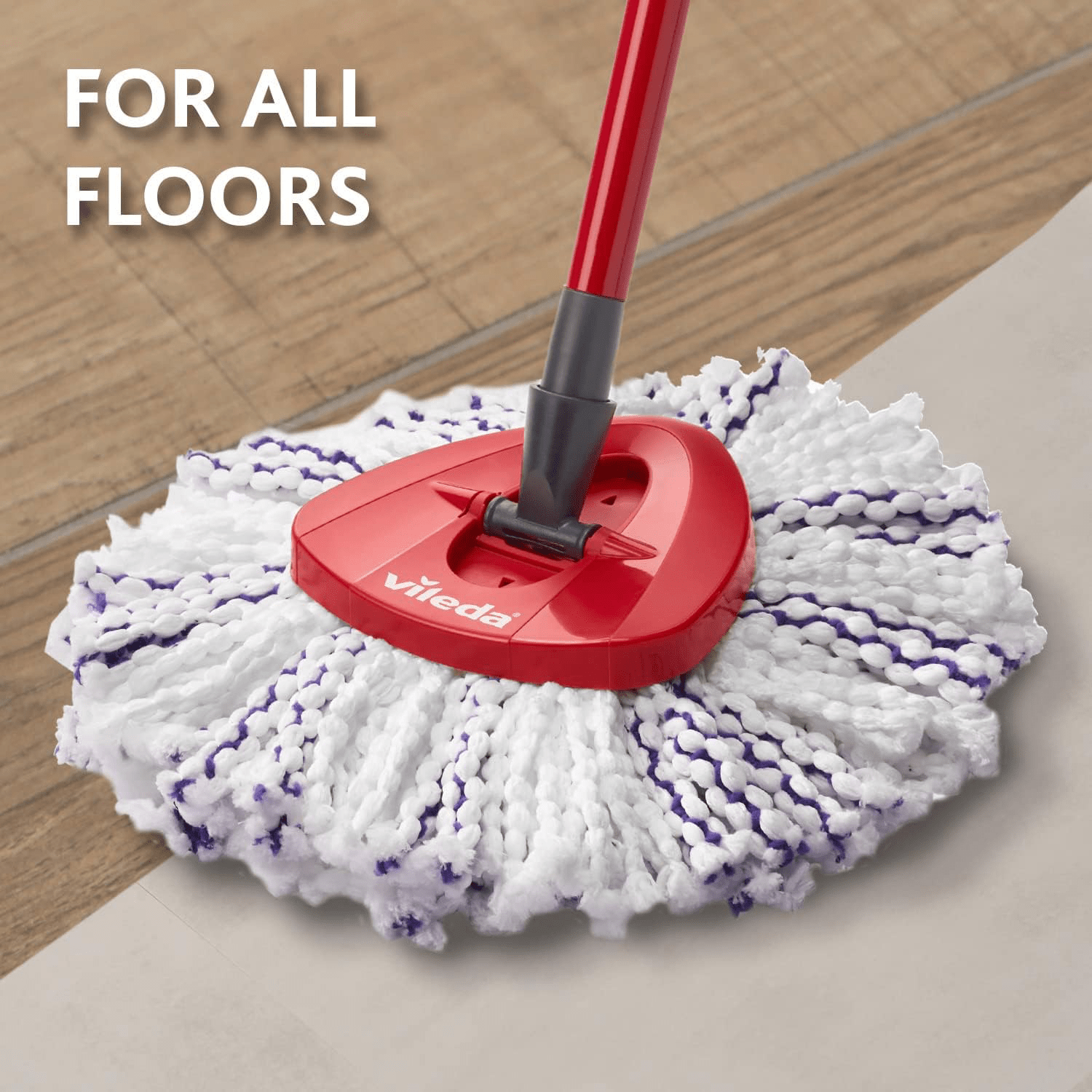 Vileda Set Fregona y Cubo de Limpieza con Pedal y Escurrefácil Giratorio, Fregona con Mango Extra Largo, Cabezal Triangular de Microfibra ideal Para los Rincones