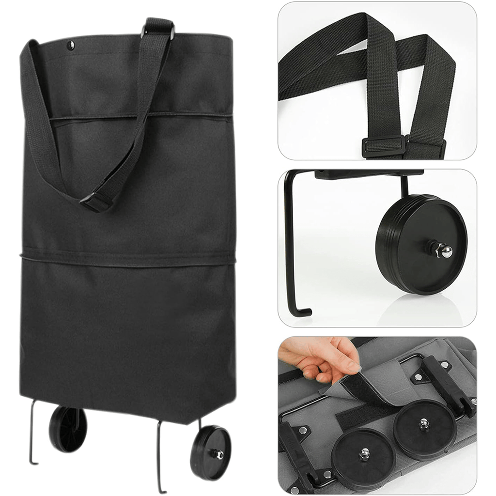 Carro Compra Plegable, Bolsa Carro Compra Plegable con Reudas, Gran Capacidad, Bolsa de Compras Multiusos, Facil de Llevar y Guardar, Hecho en Tela Oxford 600D Resistente, Fondo Reforzado, Dimensión Cerrado: 40 x 16 x 32 cm